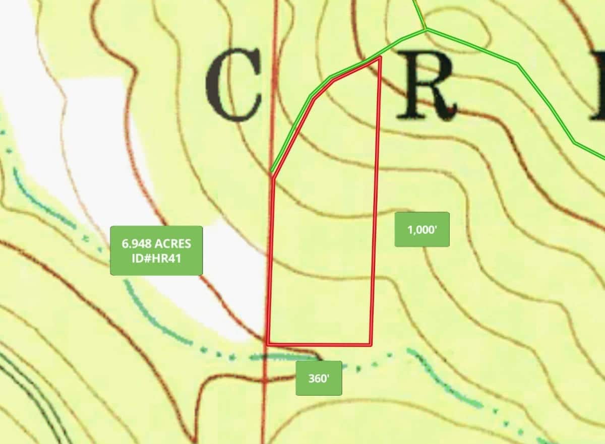 Topo map showing the property. It is the highest on the north side and slopes down gradually as you move to the south.